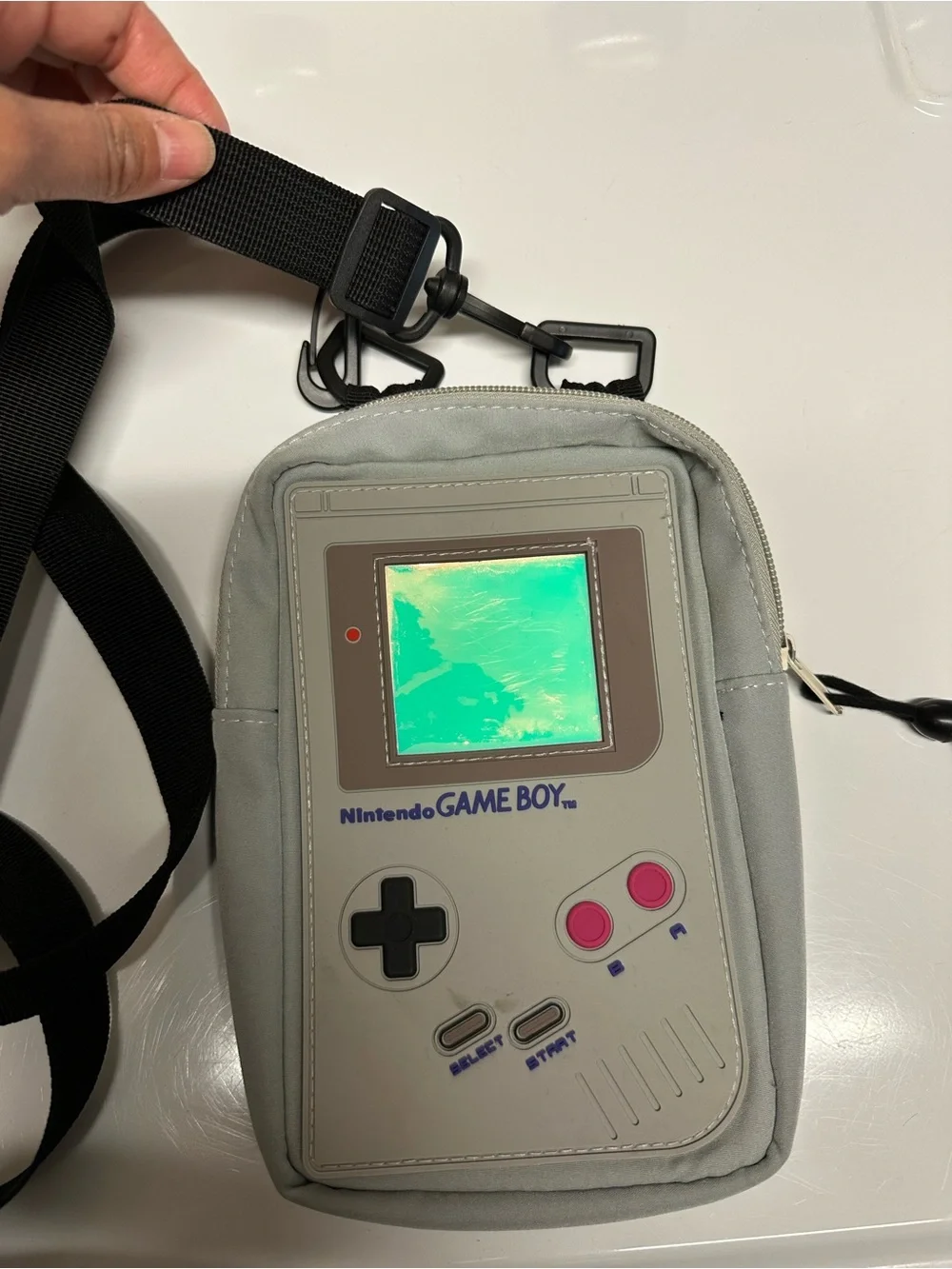 Nintendo Game Boy Style Crossbody Bag in Gray with Pink Accents